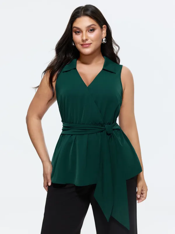 Collared Wrap Side Tie Long Tank Top made by Bloomchic