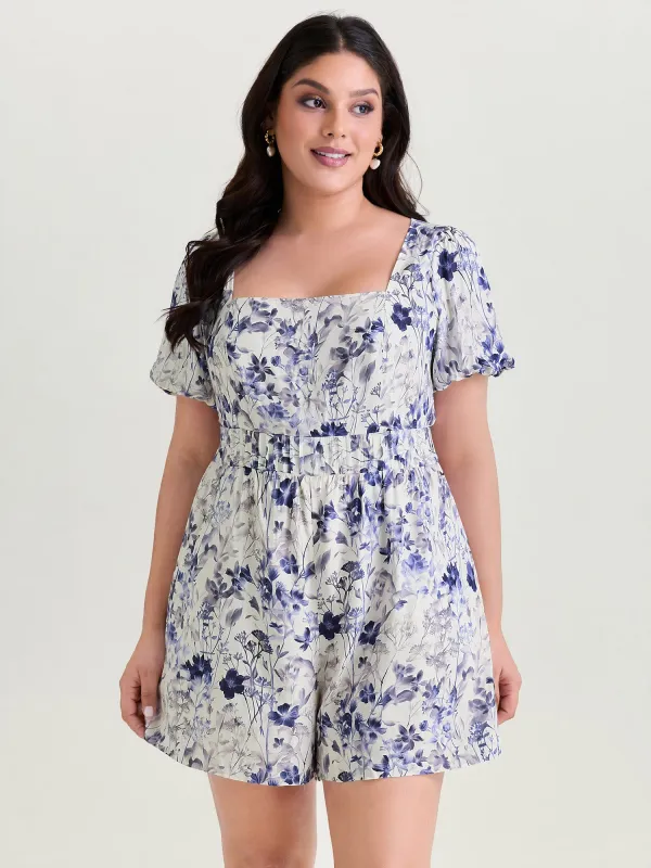 Floral Print Bubble Sleeve Romper made by Bloomchic