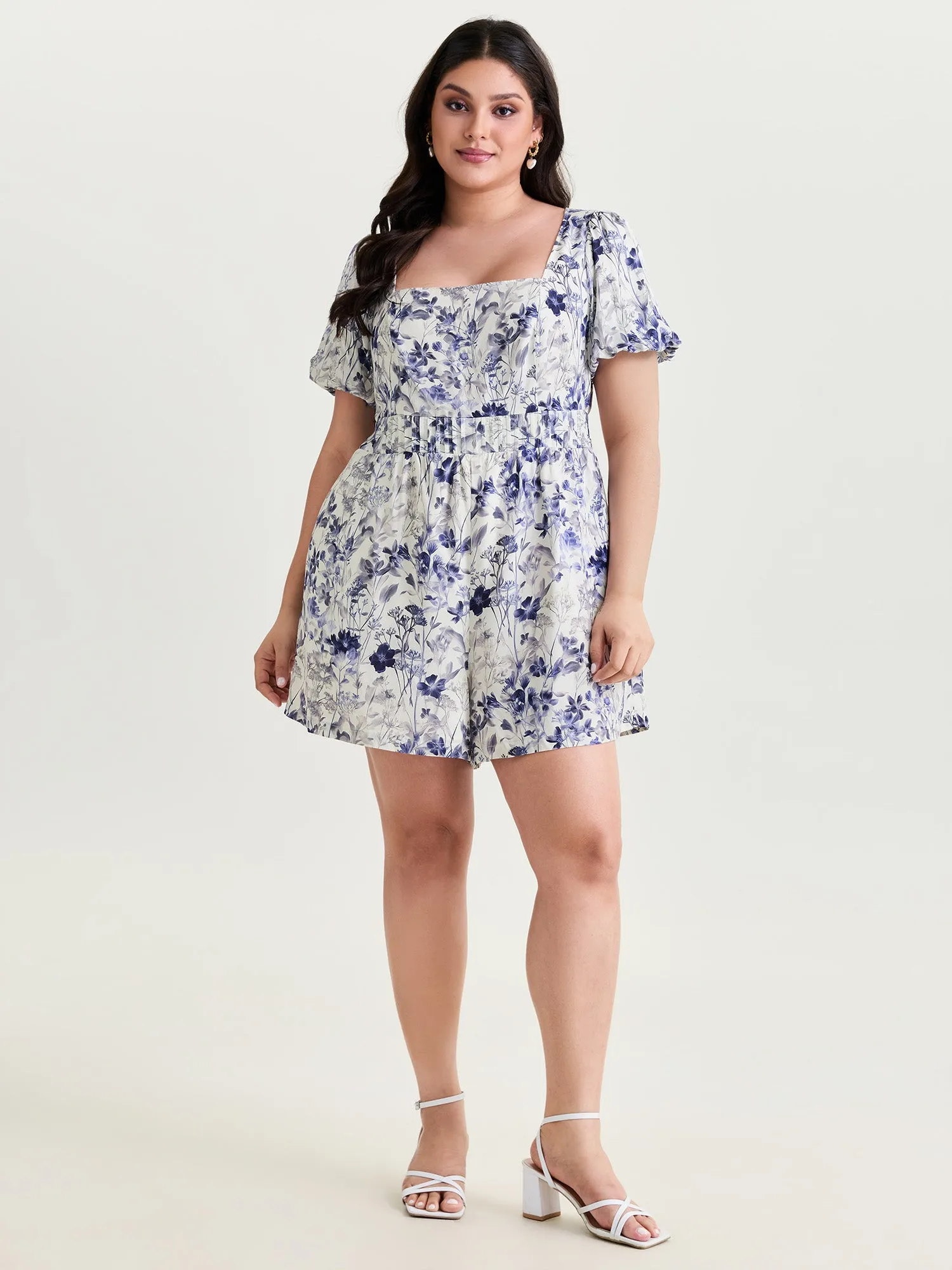 Floral Print Bubble Sleeve Romper sold by Bloomchic product image thumbnail 2