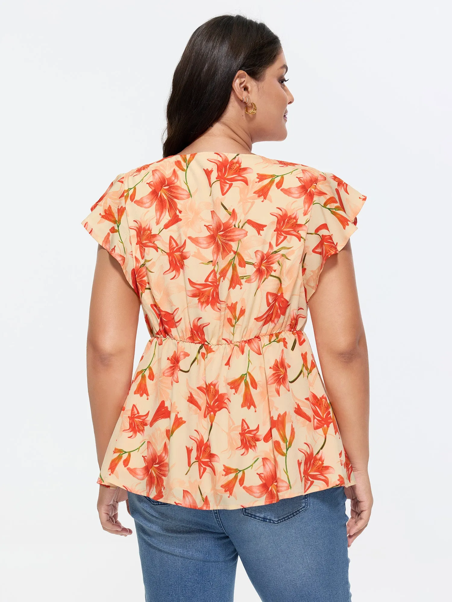 Floral Print Stretchy Wrap Tie Blouse sold by Bloomchic product image thumbnail 4