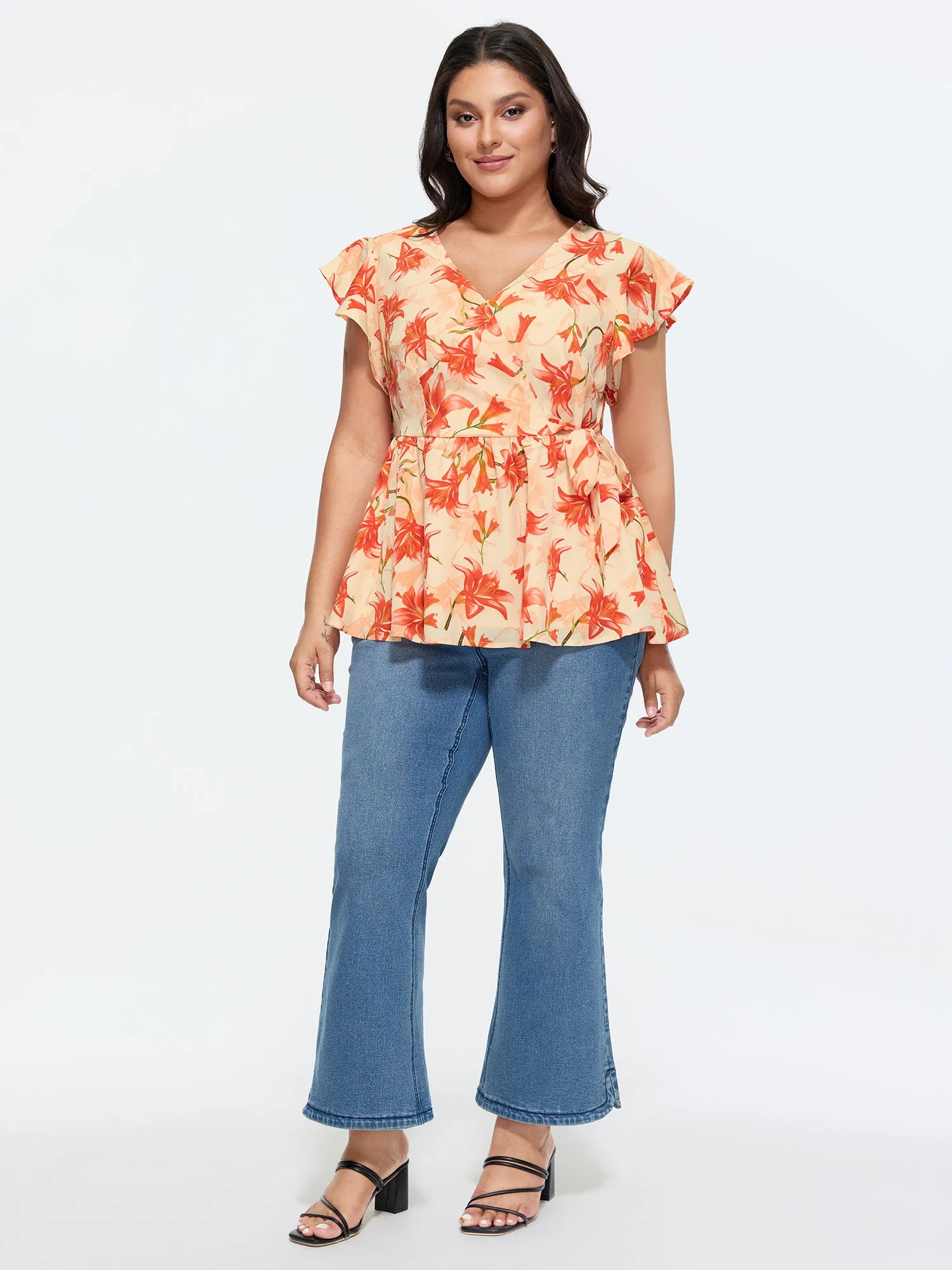 Floral Print Stretchy Wrap Tie Blouse sold by Bloomchic product image thumbnail 3