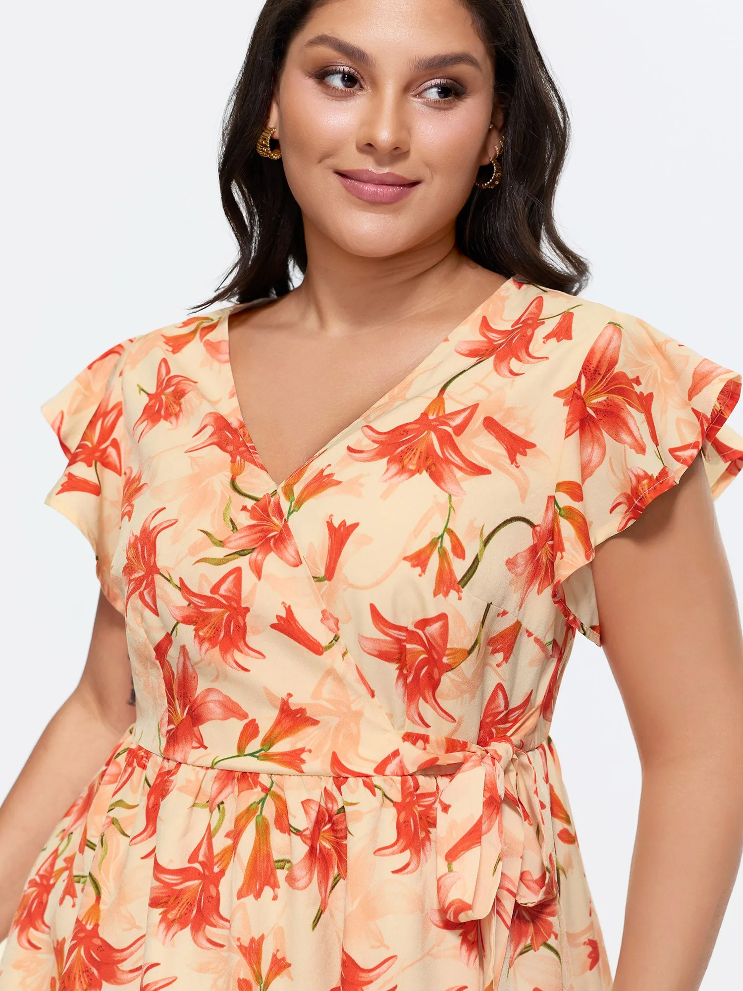 Floral Print Stretchy Wrap Tie Blouse sold by Bloomchic product image thumbnail 2
