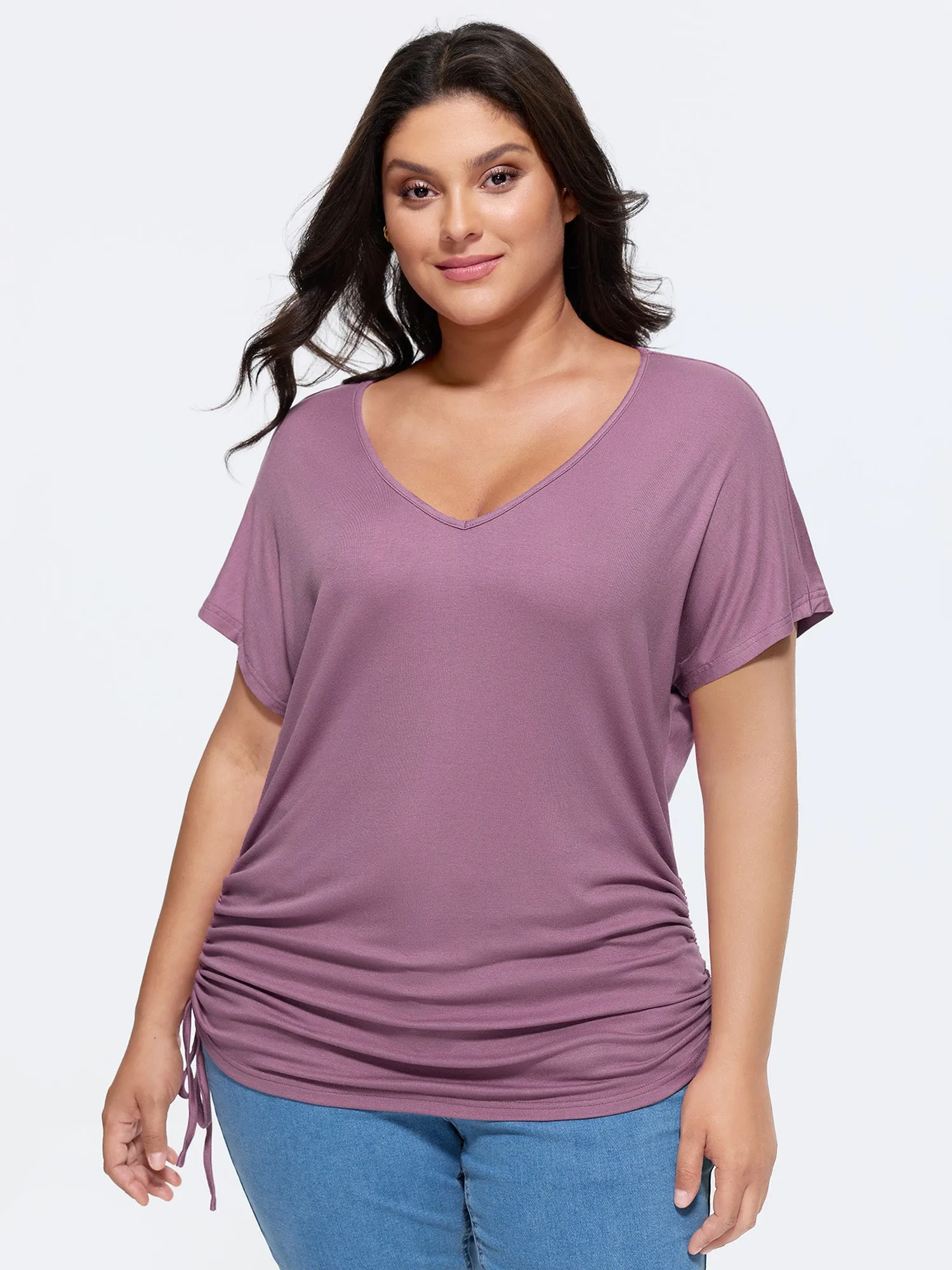 Supersoft Plain Ruched Sides T-Shirt sold by Bloomchic