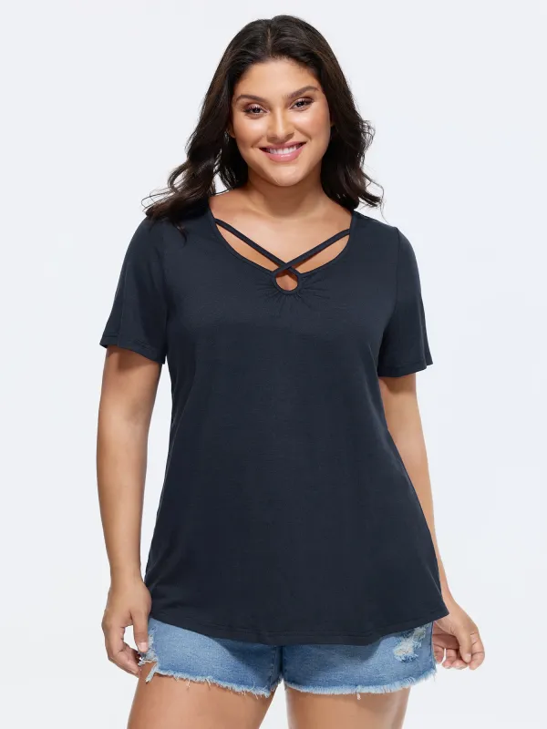 Supersoft Cut-Out Neckline Plain T-Shirt made by Bloomchic