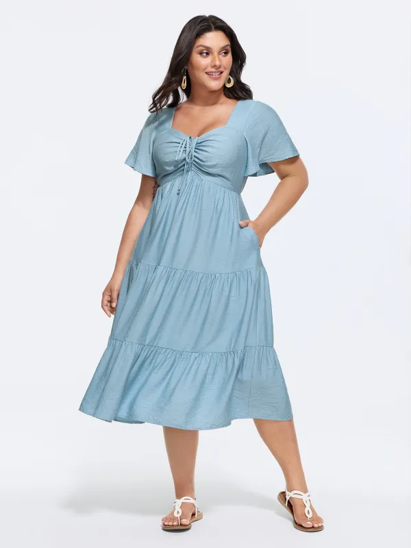 Sweetheart Drawstring Pocket Tiered Dress made by Bloomchic