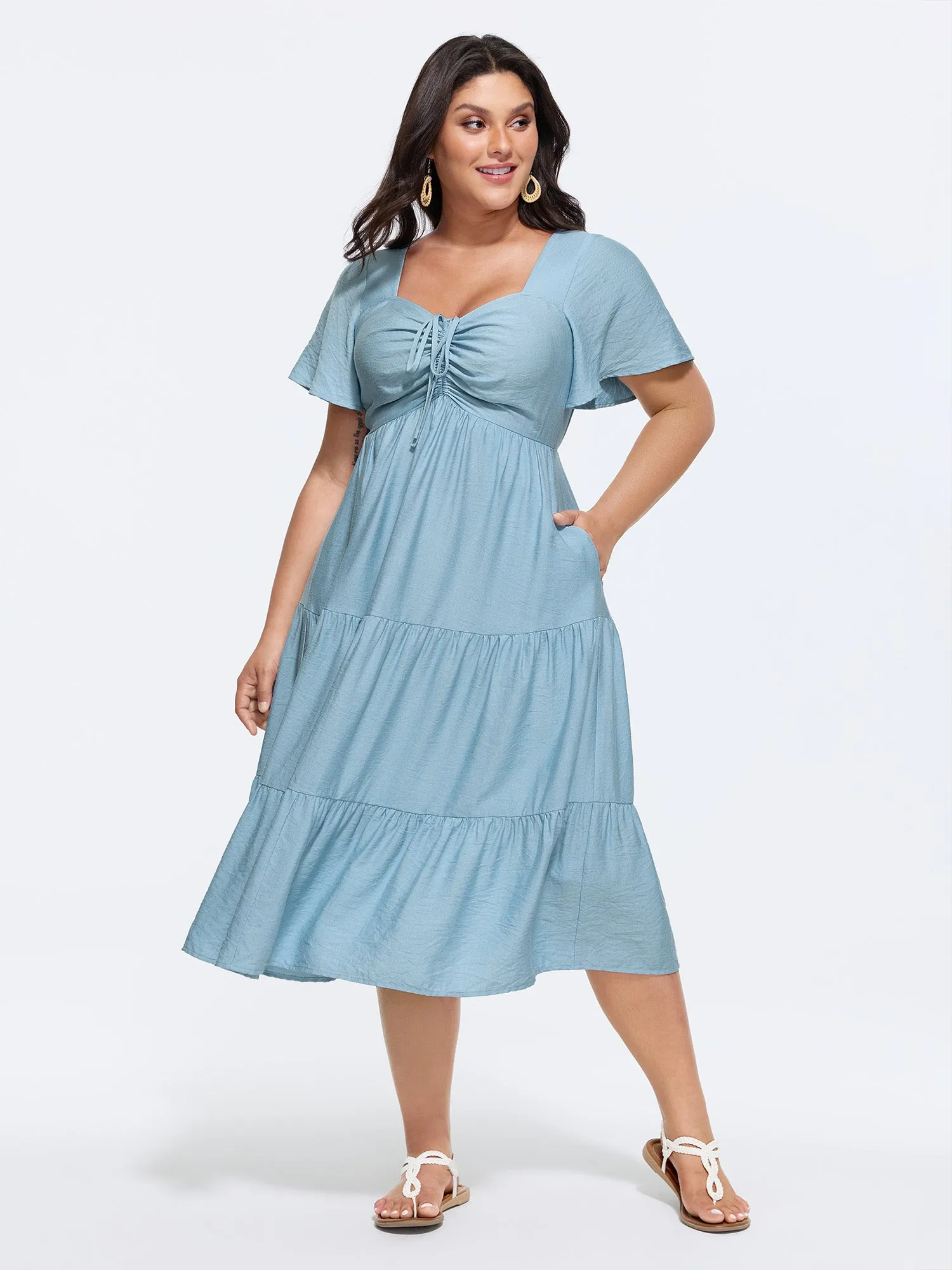 Sweetheart Drawstring Pocket Tiered Dress sold by Bloomchic