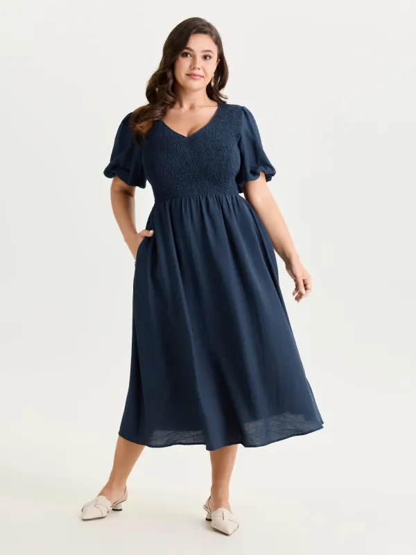 Plain Shirred Bodice Midi Dress made by Bloomchic