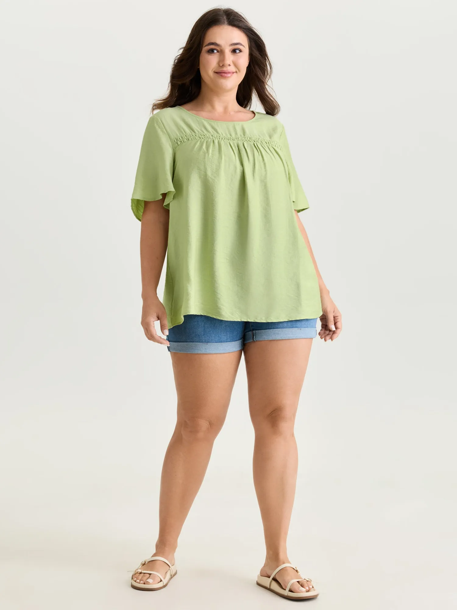 Ruffle Sleeve Gathered Round Neck Blouse sold by Bloomchic product image thumbnail 3