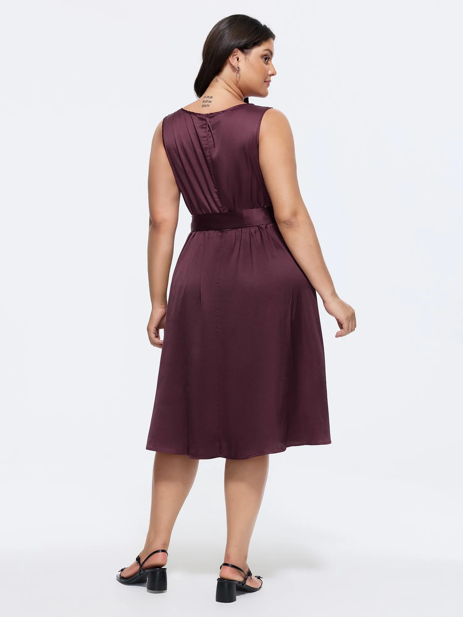 Cowl Neckline Waist-Tie Midi Dress sold by Bloomchic product image thumbnail 4