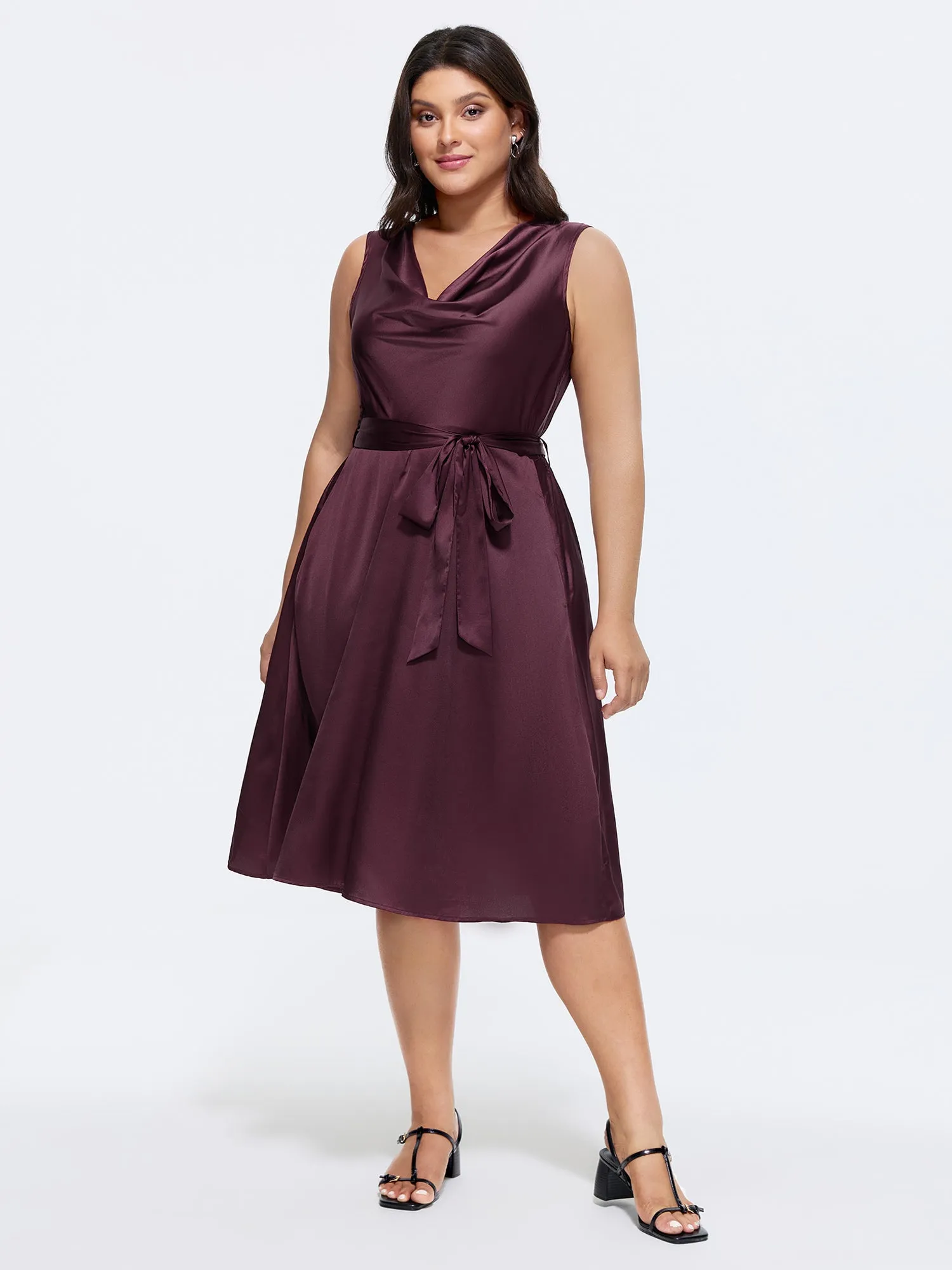 Cowl Neckline Waist-Tie Midi Dress sold by Bloomchic product image thumbnail 3