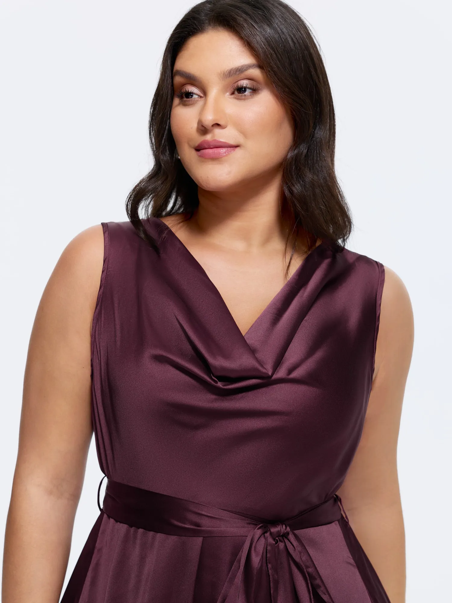 Cowl Neckline Waist-Tie Midi Dress sold by Bloomchic product image thumbnail 2