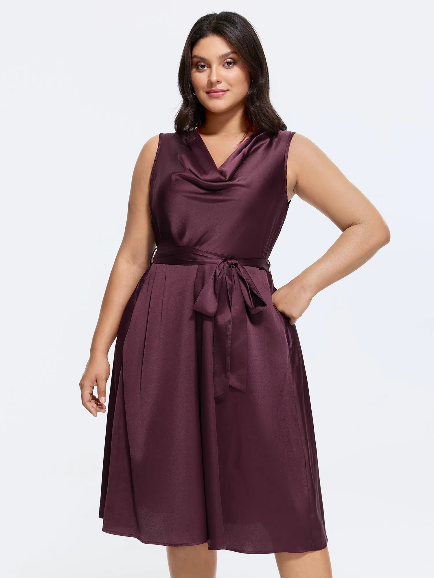 Cowl Neckline Waist-Tie Midi Dress sold by Bloomchic