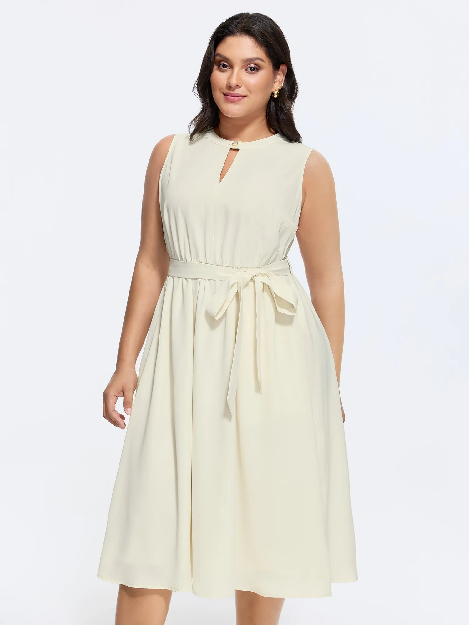 Keyhole Neckline Stretchy Waist-Tie Midi Dress sold by Bloomchic