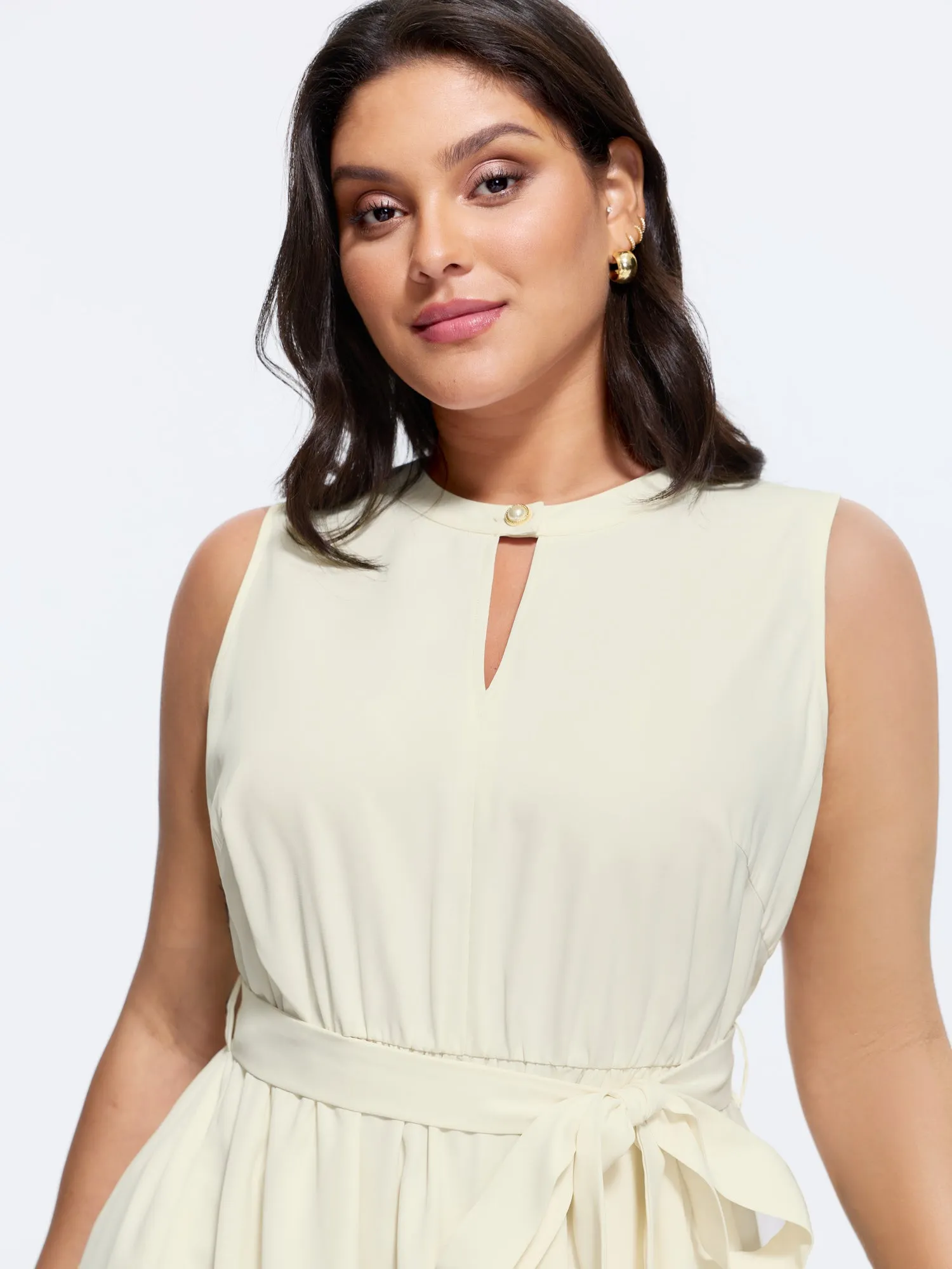Keyhole Neckline Stretchy Waist-Tie Midi Dress sold by Bloomchic product image thumbnail 2
