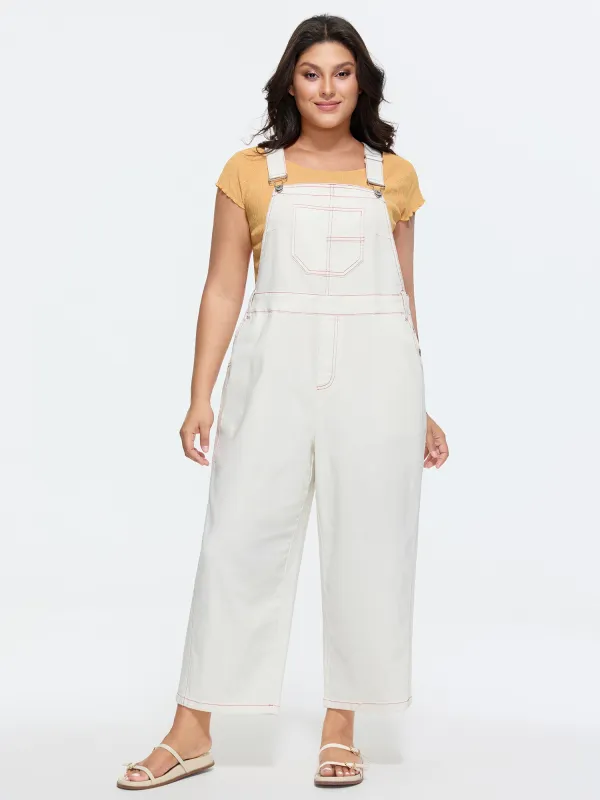 Cotton Adjustable Color Contrast Overall Jumpsuit made by Bloomchic