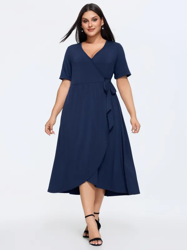 Stretchy Wrap Side-Tie Midi Dress made by Bloomchic
