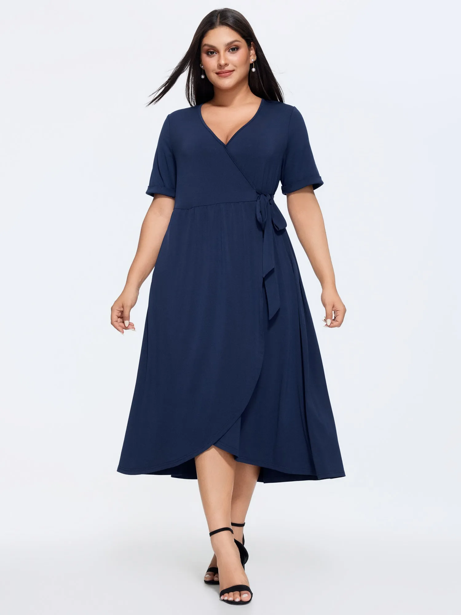Stretchy Wrap Side-Tie Midi Dress sold by Bloomchic