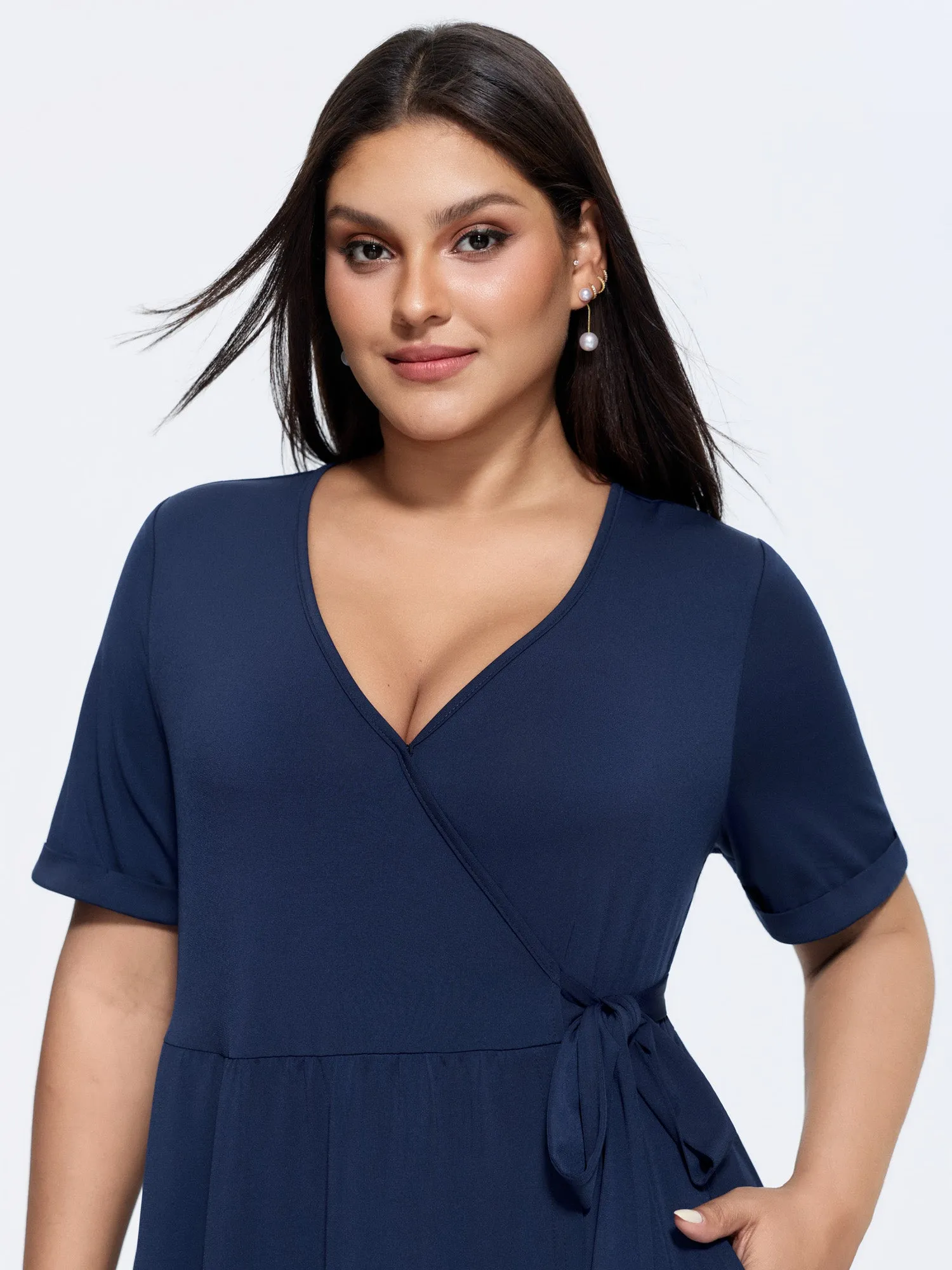 Stretchy Wrap Side-Tie Midi Dress sold by Bloomchic product image thumbnail 2