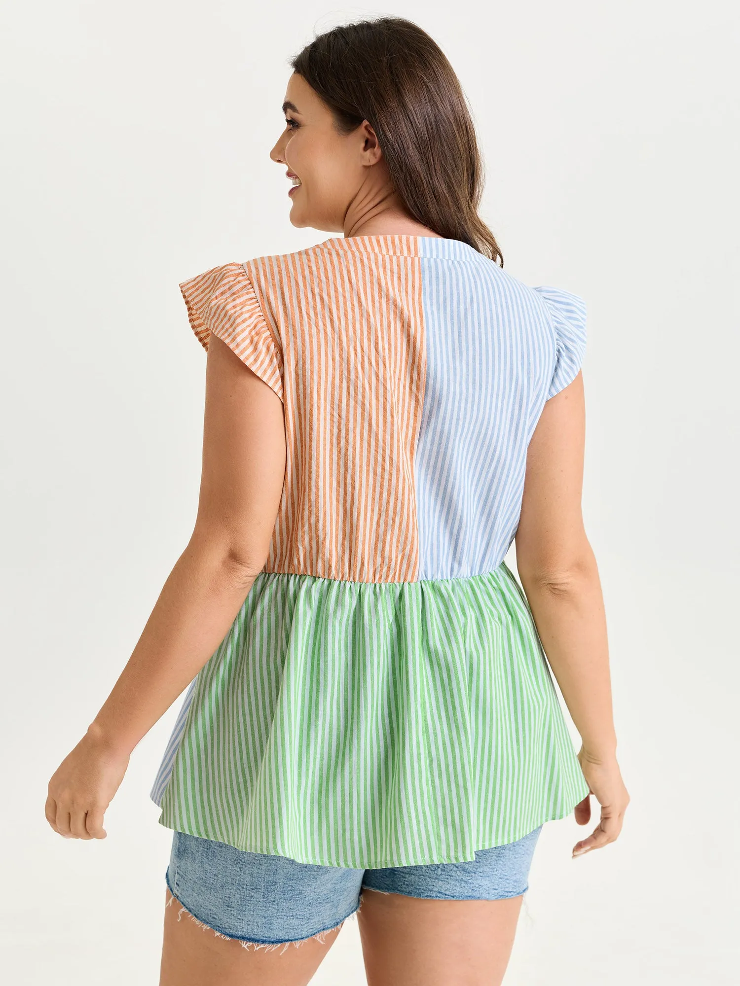 Colorblock Striped Print Flutter Sleeve Blouse sold by Bloomchic product image thumbnail 4