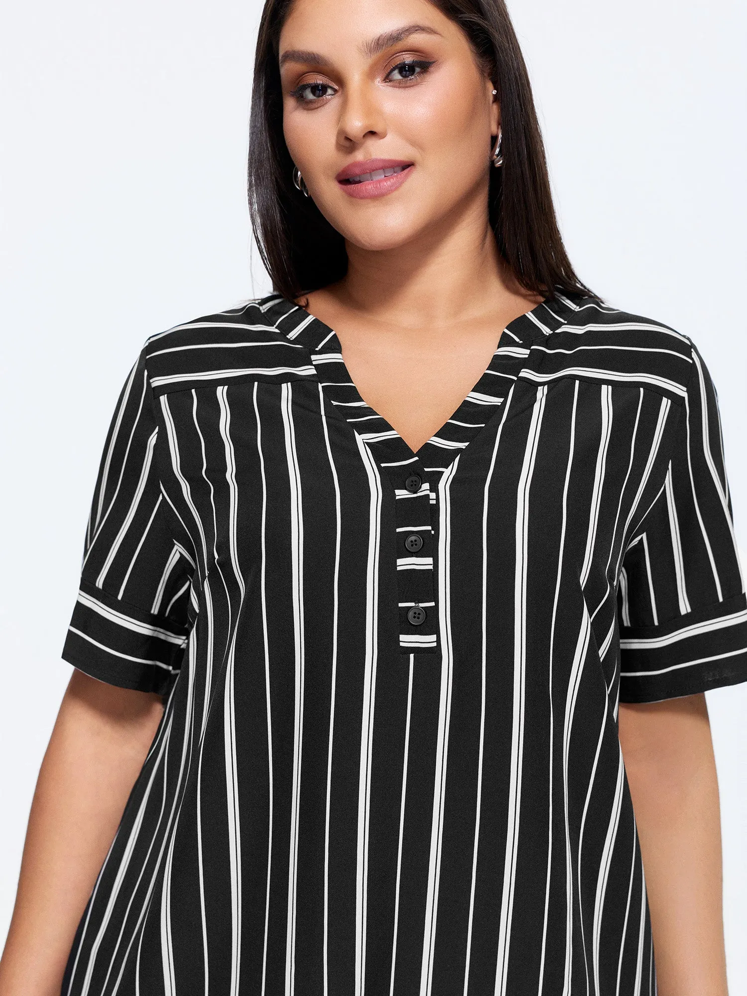 Striped Print Notched Collar Blouse sold by Bloomchic product image thumbnail 2
