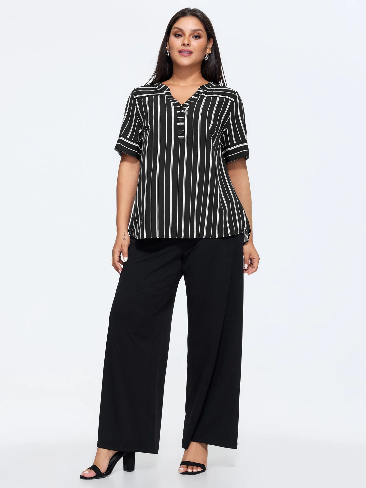 Striped Print Notched Collar Blouse sold by Bloomchic product image thumbnail 3
