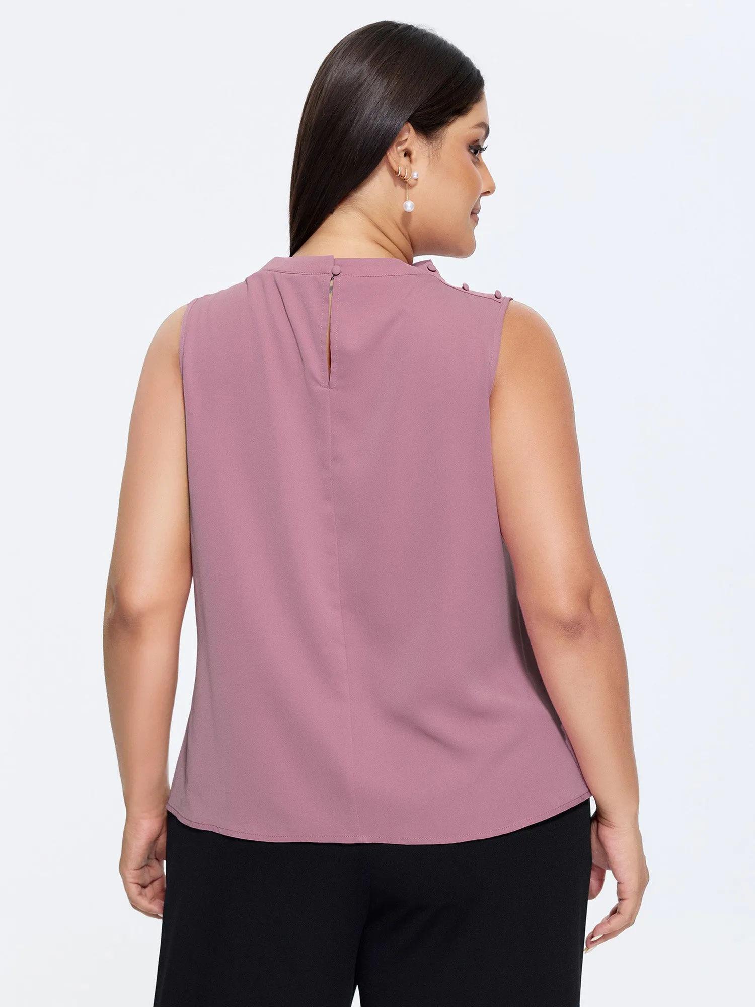 Draped Mock Neckline Plain Blouse sold by Bloomchic product image thumbnail 4