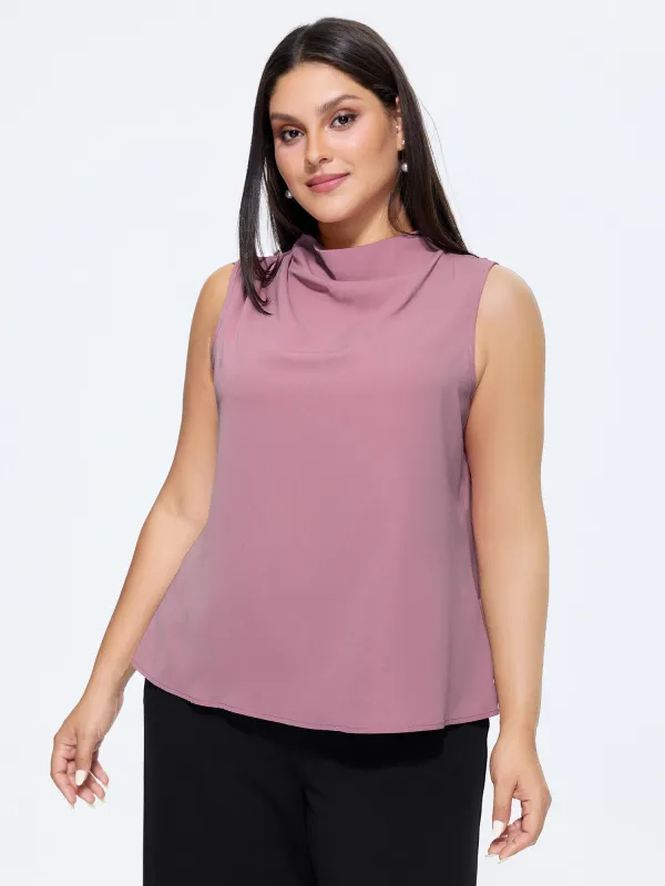 Draped Mock Neckline Plain Blouse made by Bloomchic