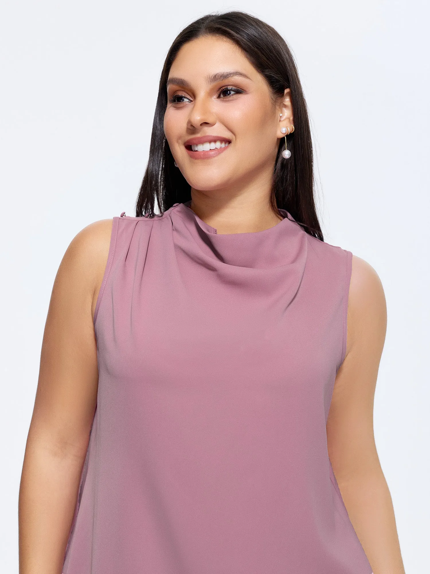 Draped Mock Neckline Plain Blouse sold by Bloomchic product image thumbnail 2