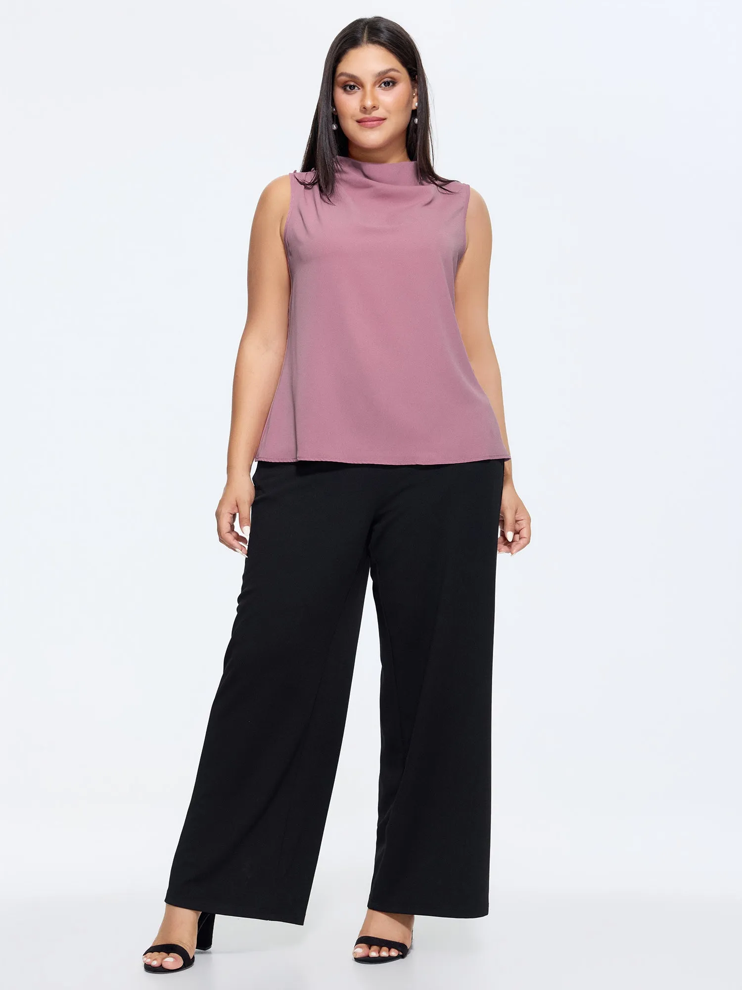 Draped Mock Neckline Plain Blouse sold by Bloomchic product image thumbnail 3