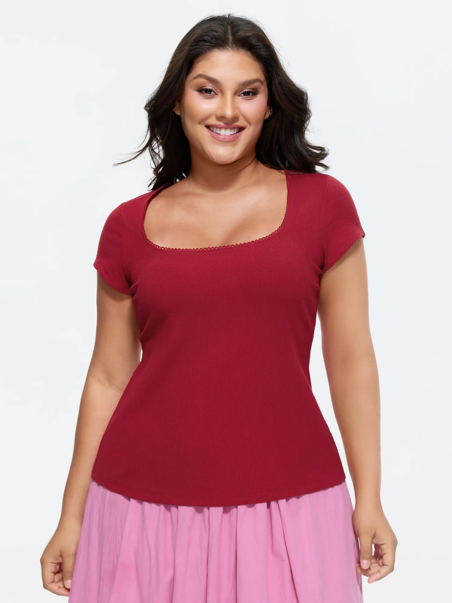 Supersoft Stretchy Scoop Neckline Plain T-Shirt sold by Bloomchic