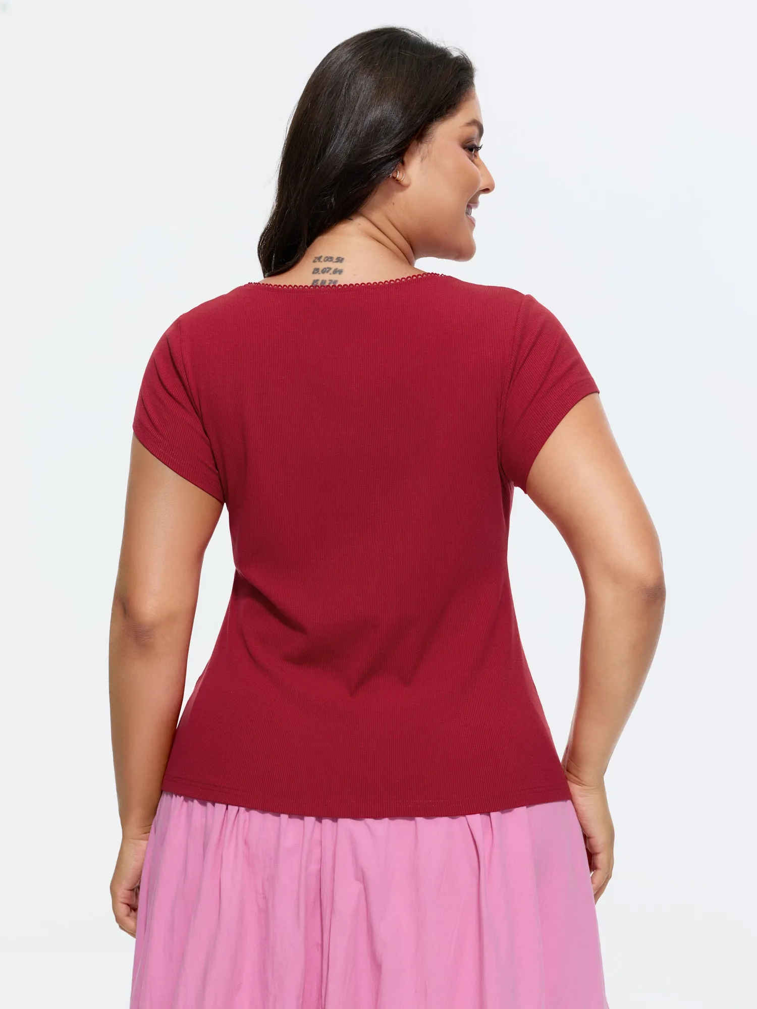 Supersoft Stretchy Scoop Neckline Plain T-Shirt sold by Bloomchic product image thumbnail 4
