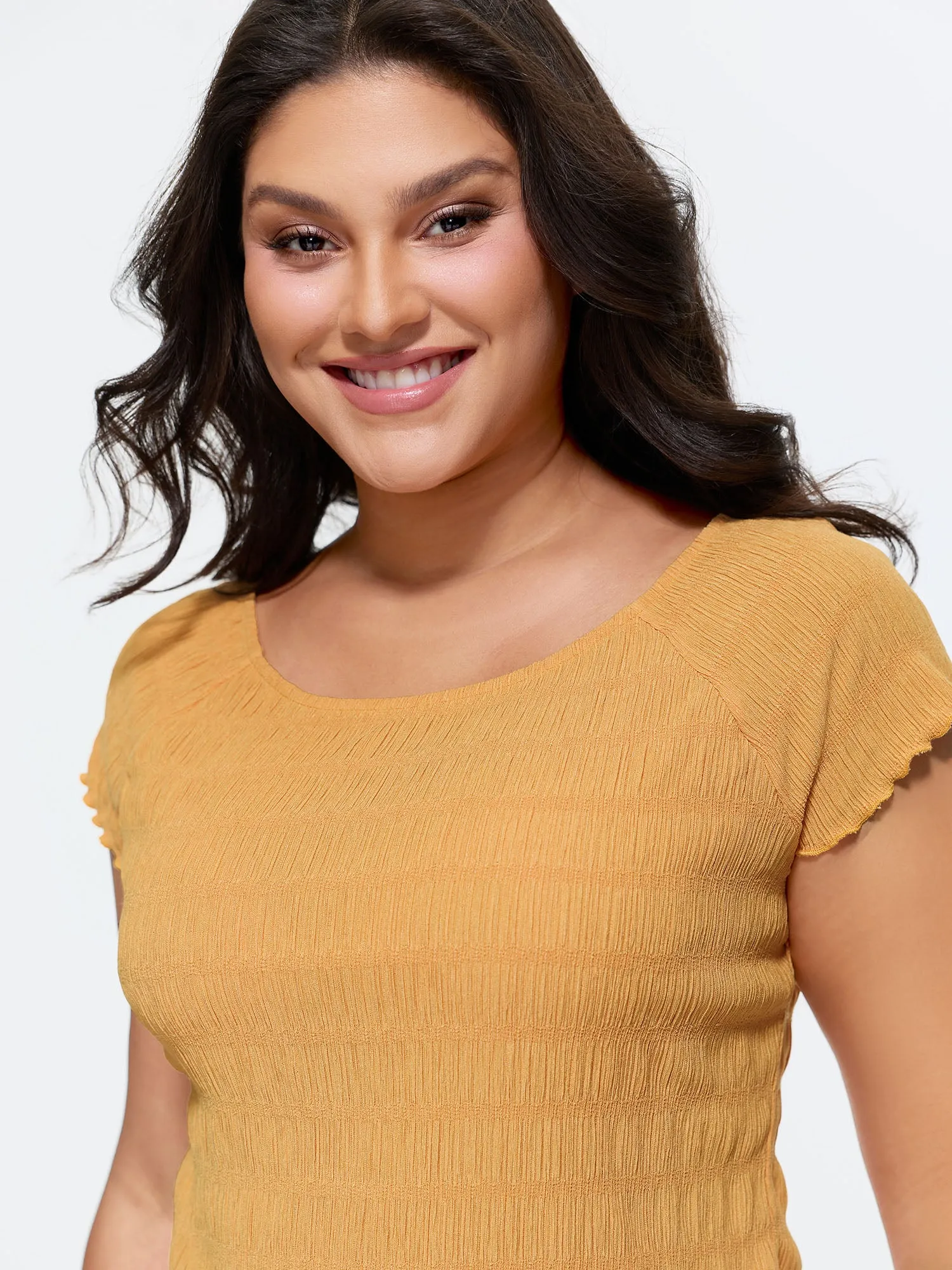 Stretchy Textured Ruffled Hem T-Shirt sold by Bloomchic product image thumbnail 2