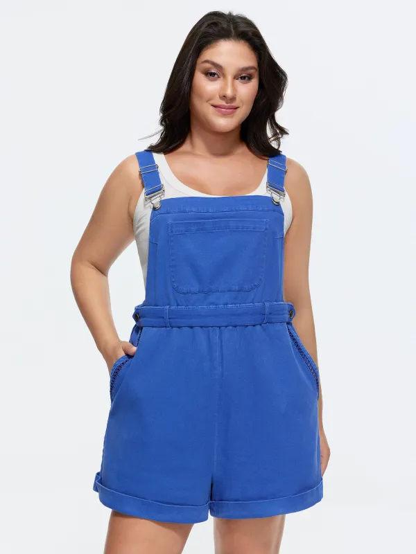 Cotton Overall Pockets Folded Hem Romper made by Bloomchic