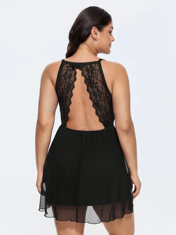 Lace Trim Lined Open Back Nightgown made by Bloomchic