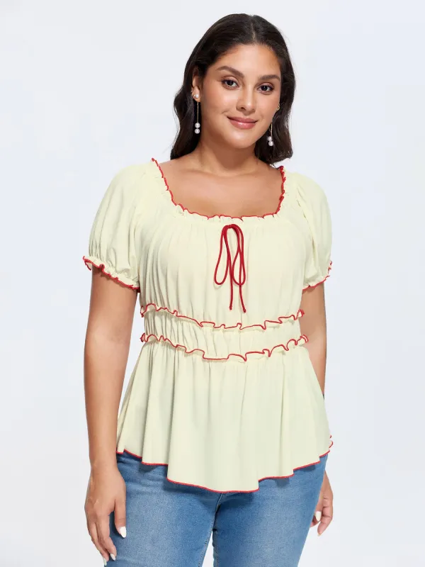 Color Contrast Edges Plain Knit Top made by Bloomchic