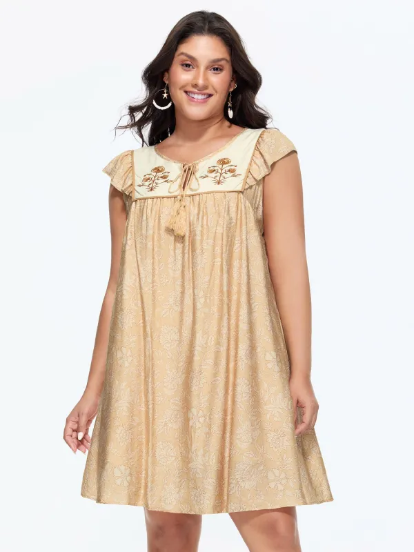Floral Embroidered Color Contrast Mini Dress made by Bloomchic