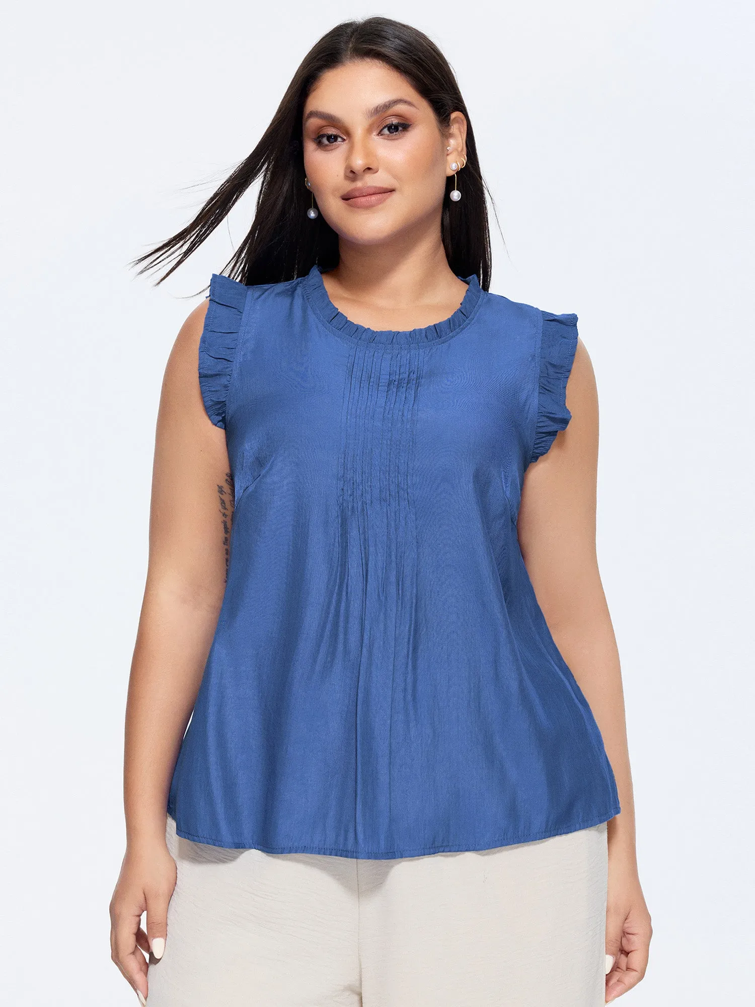 Flutter Sleeve Toothpick Pleat Blouse sold by Bloomchic