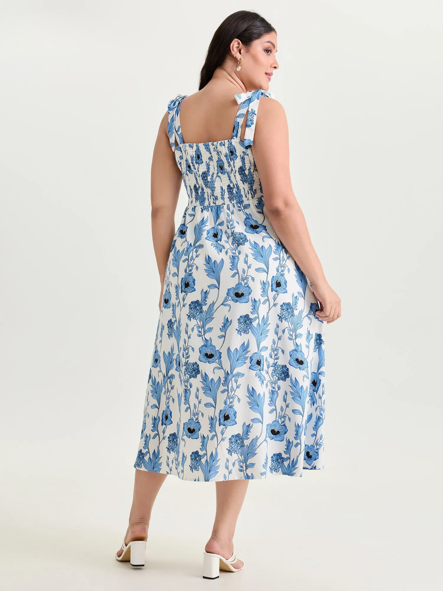Floral Print Bowknot Shoulder Straps Midi Dress sold by Bloomchic product image thumbnail 4