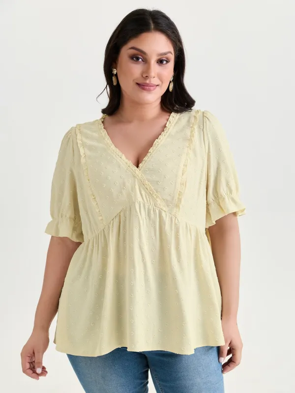 Dot Textured Ruffled Edge Blouse made by Bloomchic