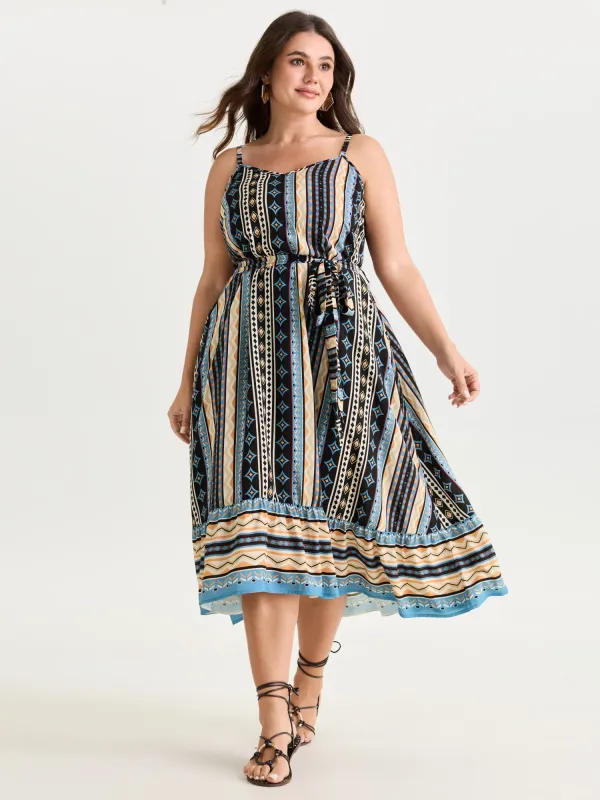 Striped Print Waist-Tie Cami Midi Dress made by Bloomchic