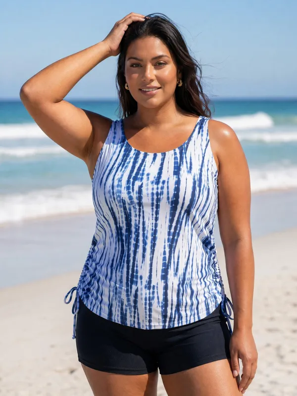 Tie-Dye Effect Scoop Neckline Swim Top made by Bloomchic