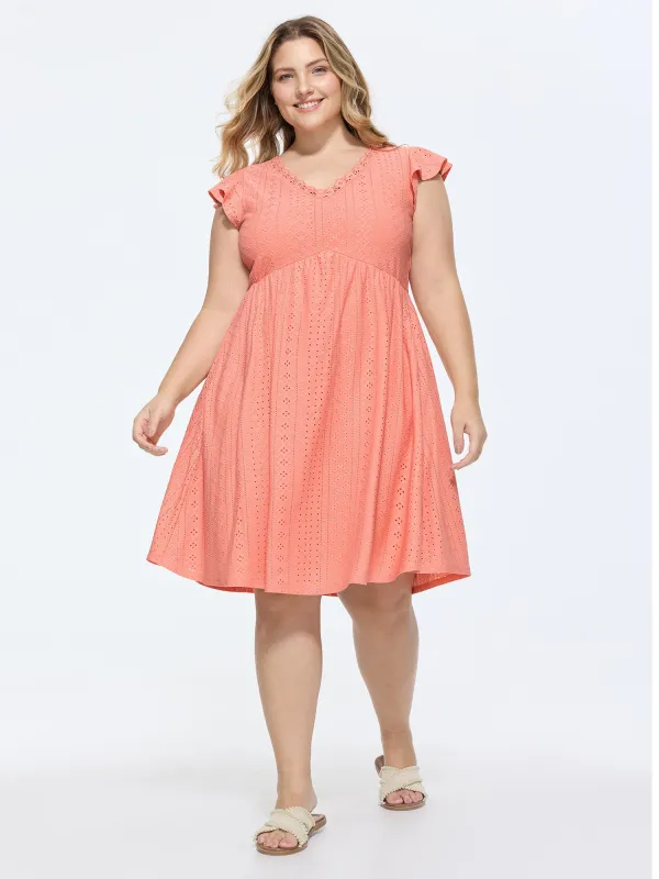 Eyelet Textured Flutter Sleeve Mini Dress made by Bloomchic