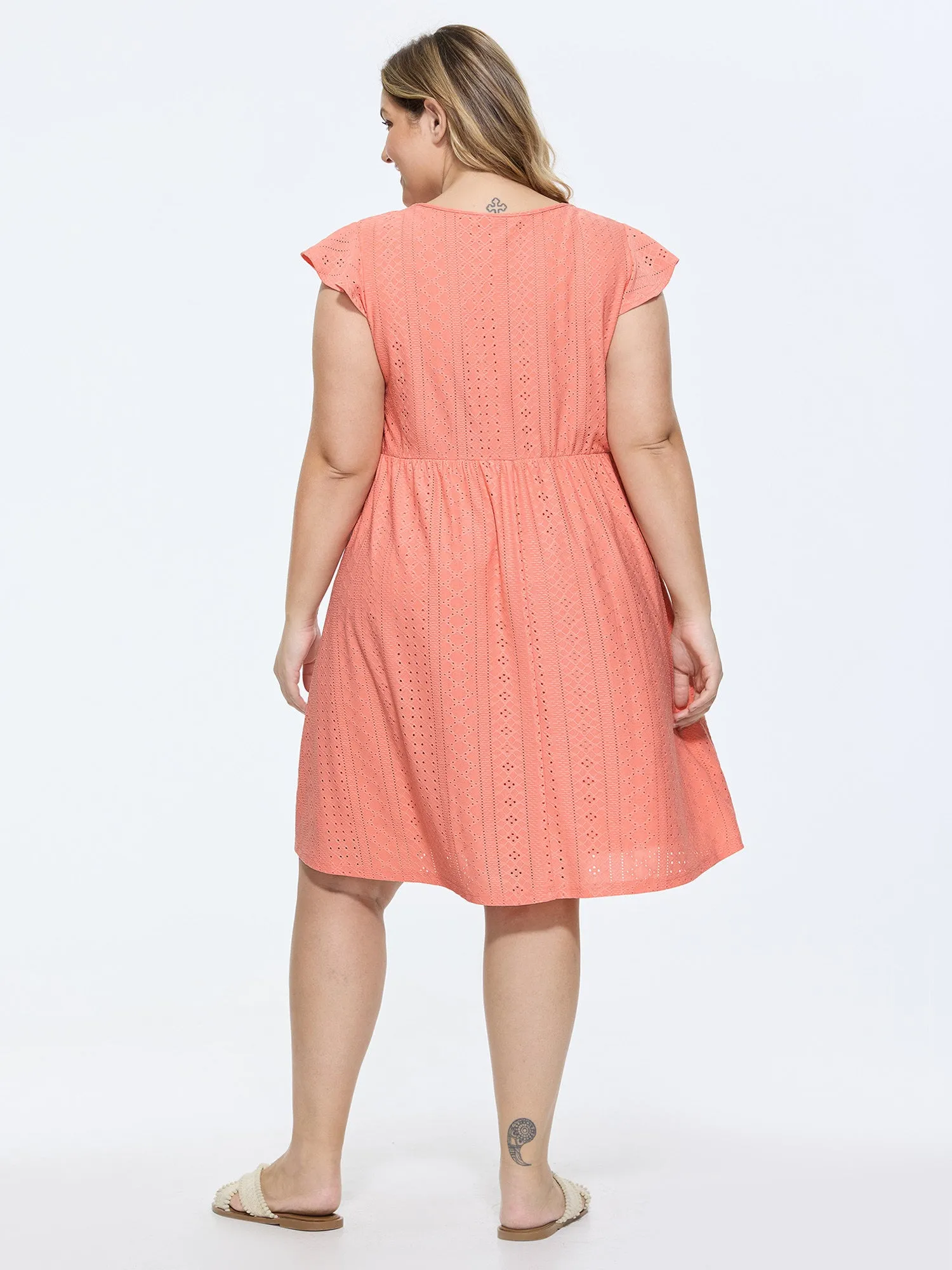 Eyelet Textured Flutter Sleeve Mini Dress sold by Bloomchic product image thumbnail 4