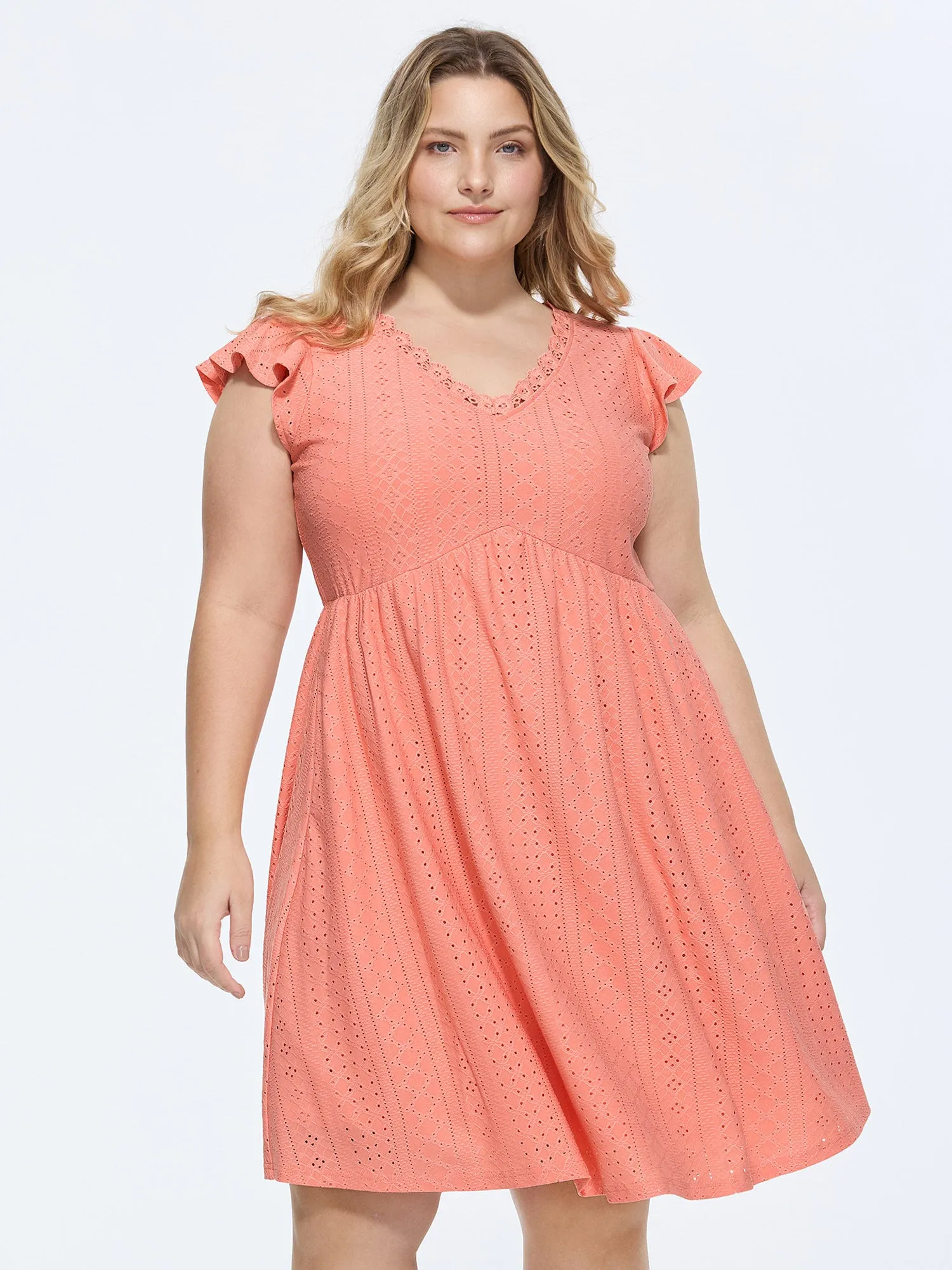 Eyelet Textured Flutter Sleeve Mini Dress sold by Bloomchic product image thumbnail 3