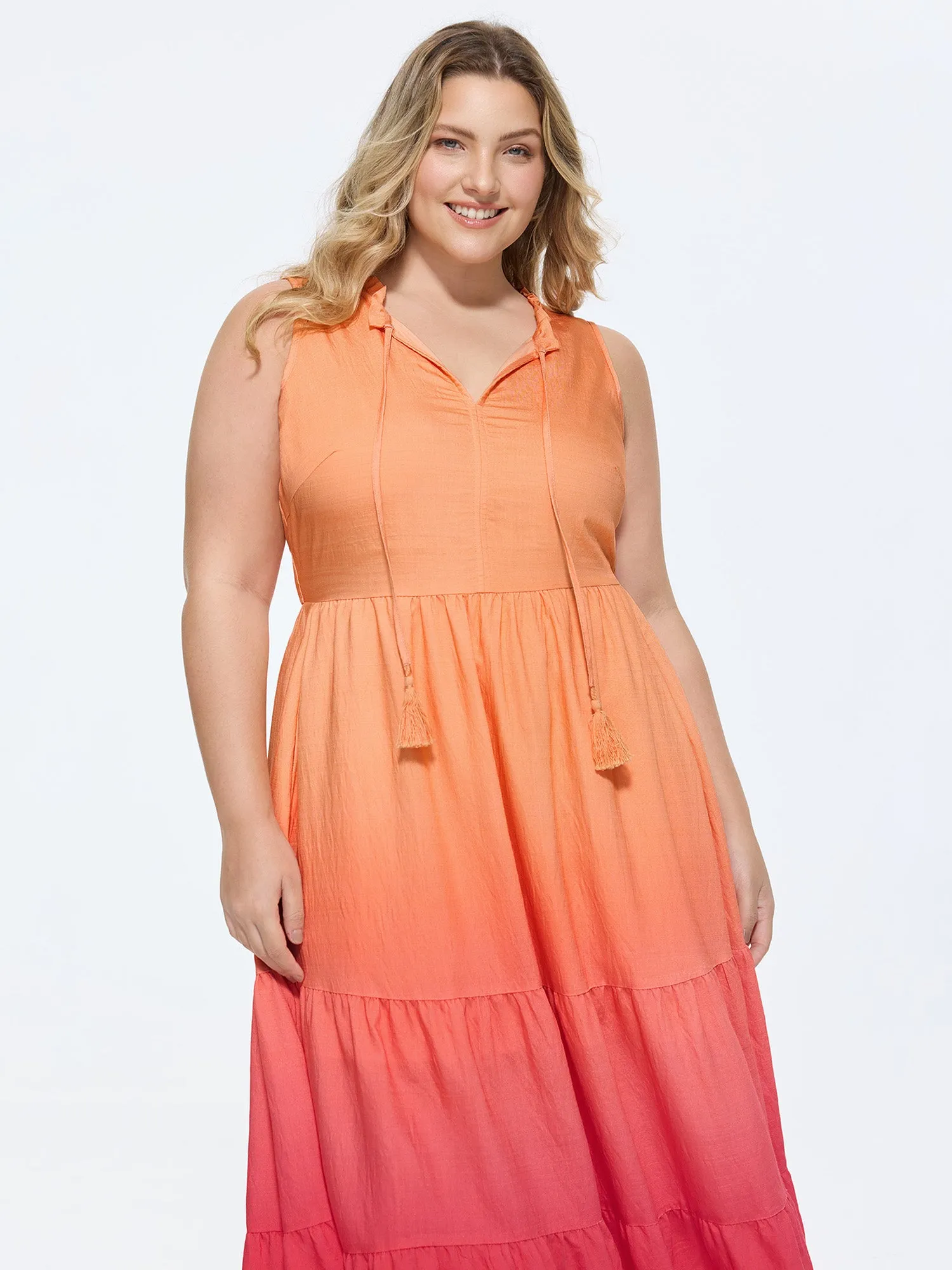 Ombre Gradient Neck-Tie Tiered Maxi Dress sold by Bloomchic product image thumbnail 3