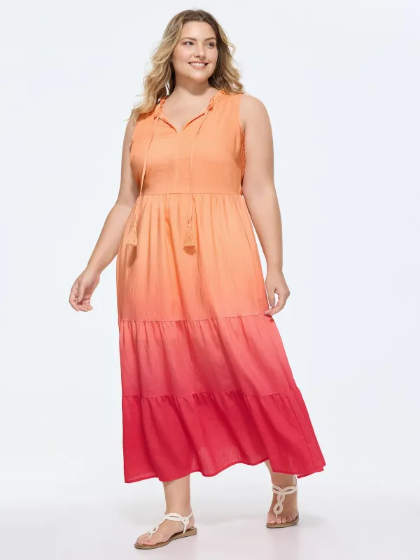 Ombre Gradient Neck-Tie Tiered Maxi Dress made by Bloomchic
