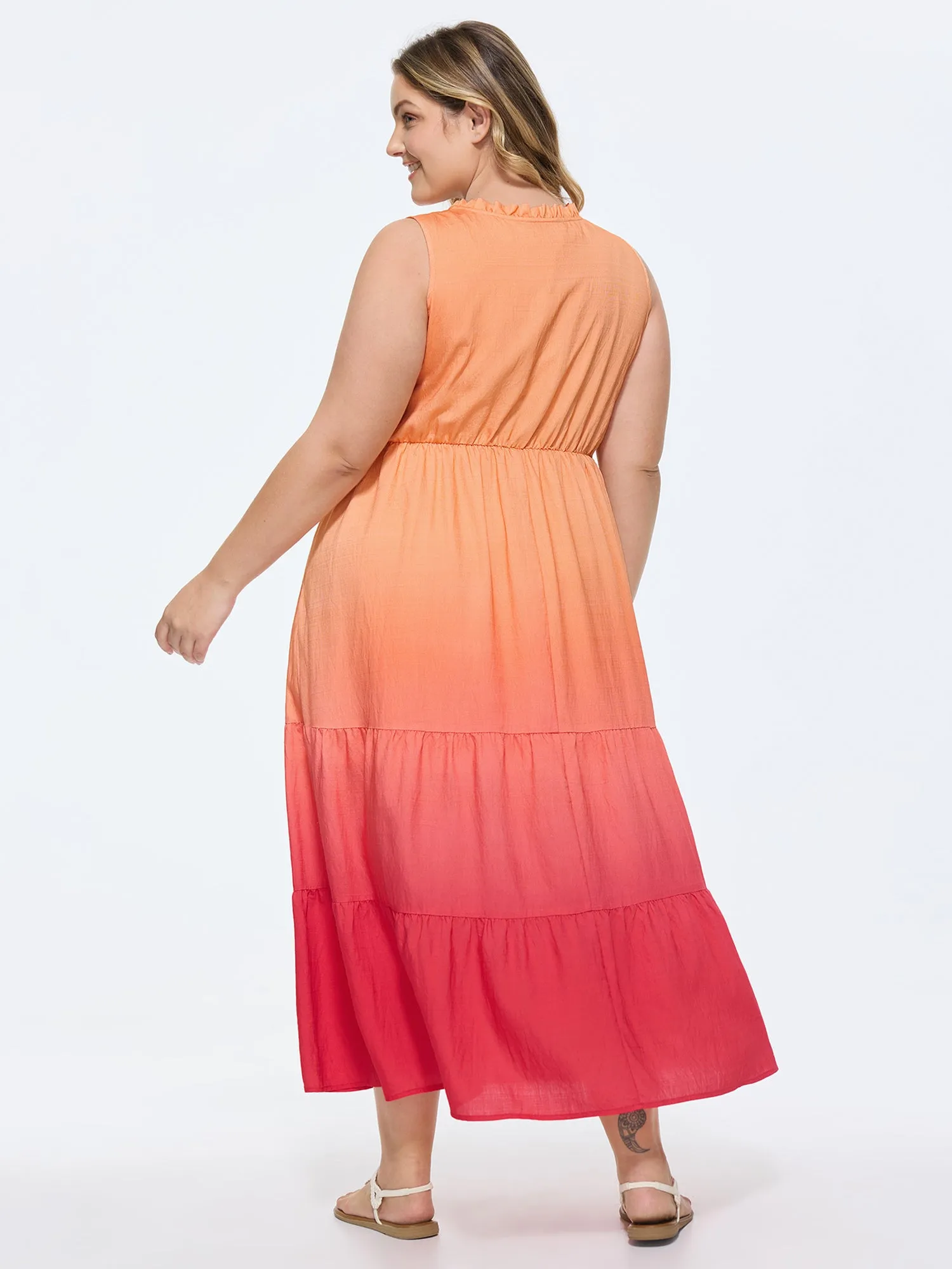 Ombre Gradient Neck-Tie Tiered Maxi Dress sold by Bloomchic product image thumbnail 4