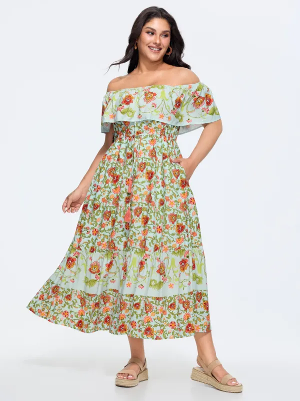 Floral Print Patchwork Off-Shoulder Maxi Dress made by Bloomchic