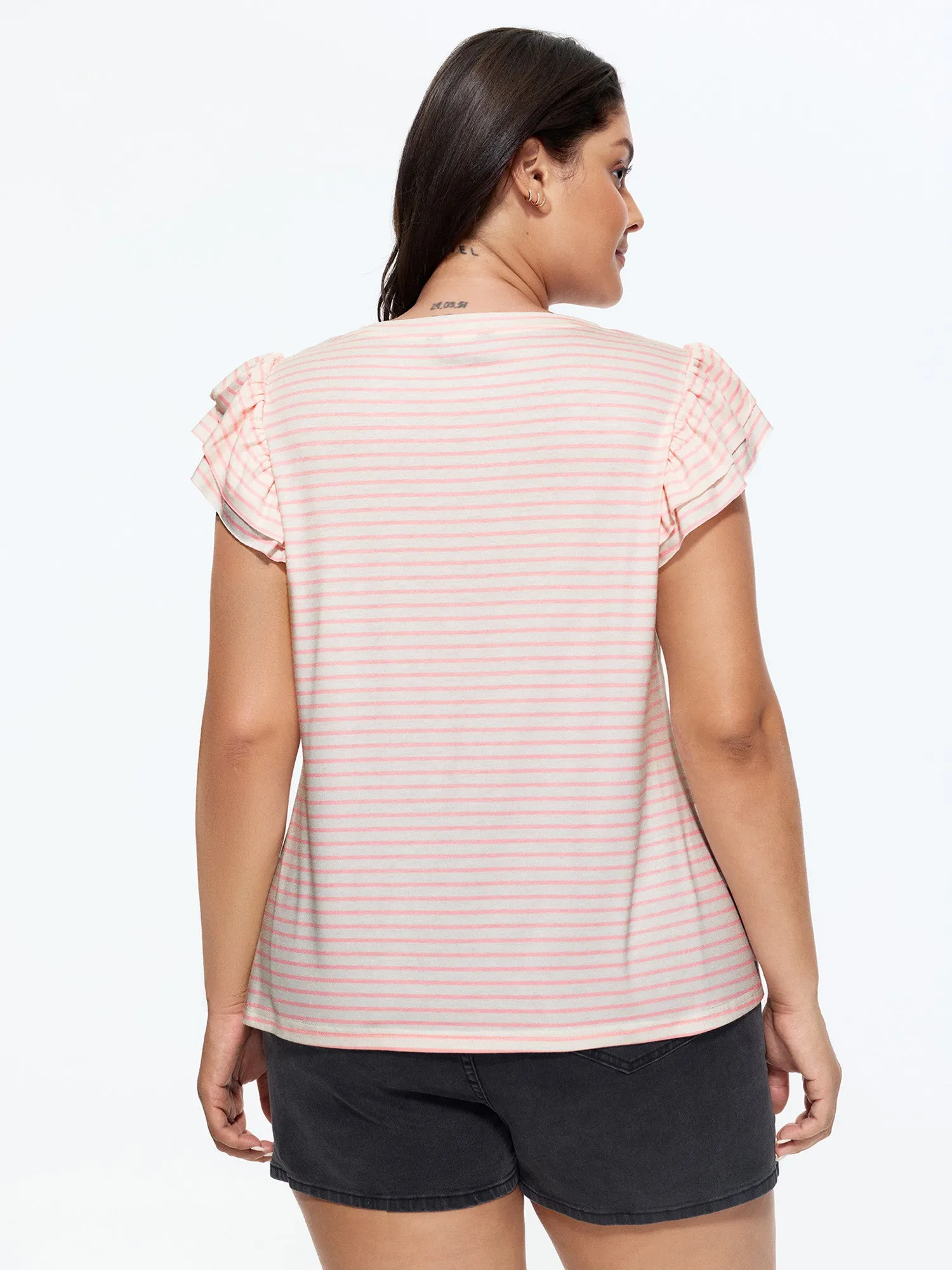 Supersoft Stretchy Sheer Ruffled Sleeve T-Shirt sold by Bloomchic product image thumbnail 5