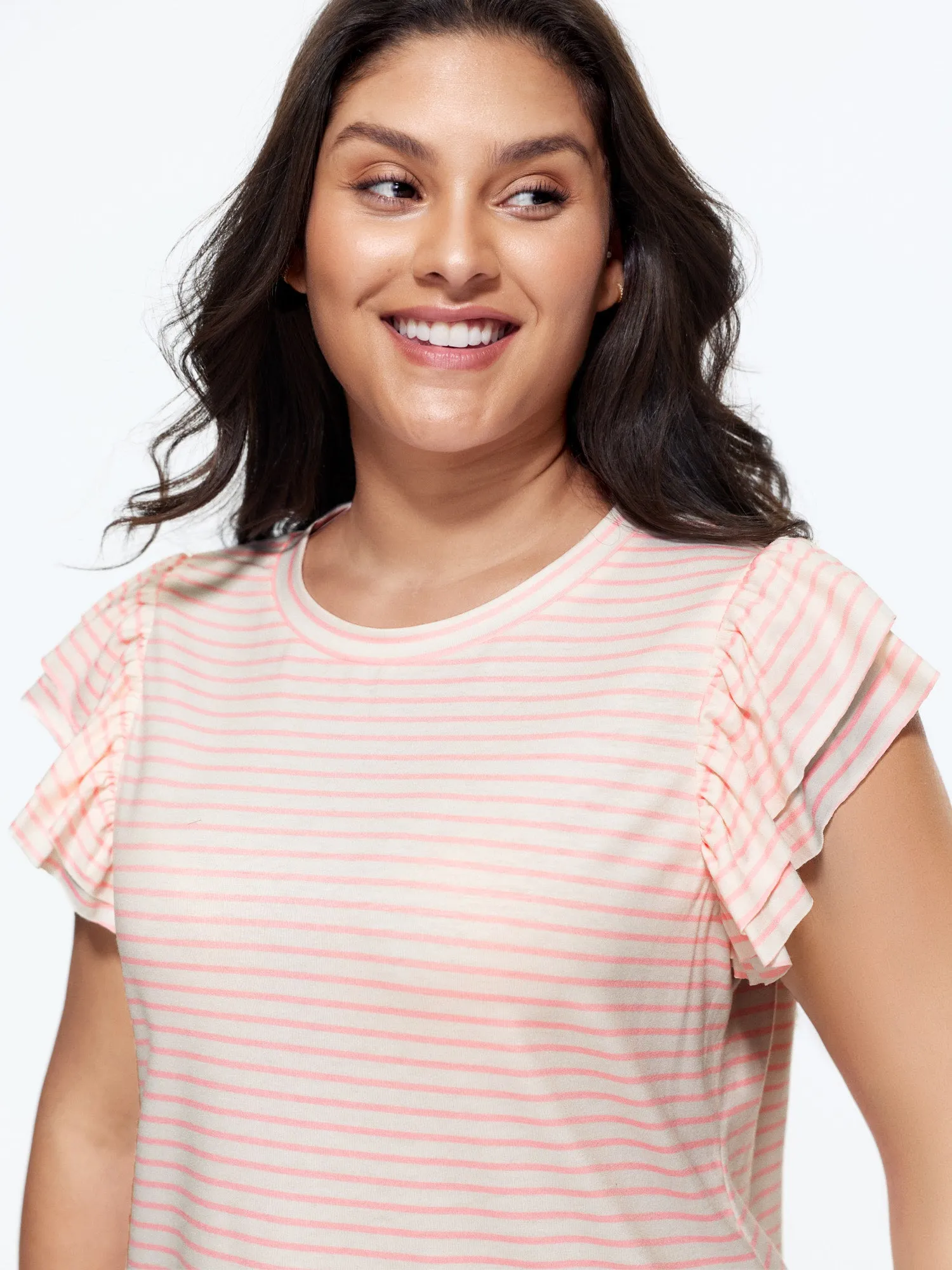 Supersoft Stretchy Sheer Ruffled Sleeve T-Shirt sold by Bloomchic product image thumbnail 2